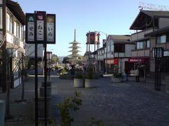 view south from The Buchanan Mall in Japantown, San Francisco with Japantown Peace Pagoda in the background