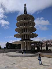 San Francisco Japantown street view with pagoda tower