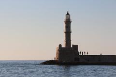 Chania lighthouse with blue sky and calm sea