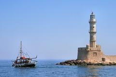 Chania Lighthouse on Crete island at sunset