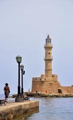 Chania lighthouse in Crete against a blue sky