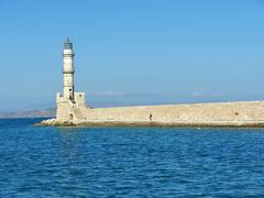 Panoramic view of Chania, Crete, Greece, with a blend of architectural styles and the sea in the background