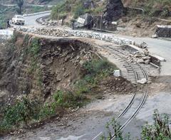 Damaged Darjeeling Himalayan Railway tracks due to a landslide