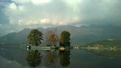 View of Char Chinar from a boat in Dal Lake