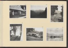 Album page with six photographs from the First Karakoram Expedition, 1922, featuring scenes from Gulmarg and Srinagar, India.