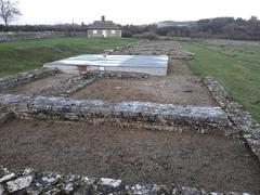 North Leigh Roman Villa ruins with a partially restored mosaic