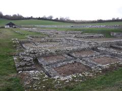 North Leigh Roman Villa ruins with stone foundations and green grass