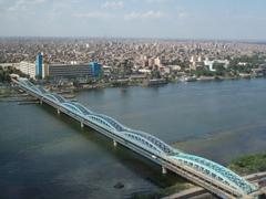 Imbaba Bridge over the Nile River in Egypt on a sunny day