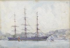 painting of the Cutty Sark moored in Falmouth harbour by Henry Scott Tuke