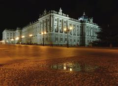 Night view of the Royal Palace of Madrid from the north-east angle