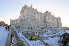 Royal Palace of Madrid northeast angle after snowfall