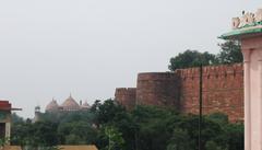 Agra Fort exterior view with red sandstone walls and central gateway