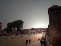 Agra Fort outer view with red sandstone walls