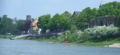 Scenic view of Rheinufer Düsseldorf-Kaiserswerth with Windmühlenturm and Kaiserpfalz