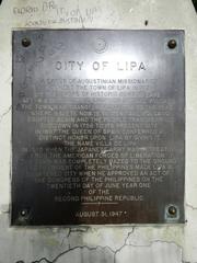 Historical marker for the City of Lipa, Batangas province, the Philippines