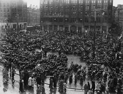 Motorcycles parked at De Dam, Amsterdam, November 16, 1947