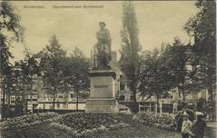 vintage postcard of Rembrandt statue in Amsterdam before 1920s