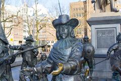 Rembrandt Monument and Nightwatch 3D sculpture in Amsterdam's Rembrandtplein