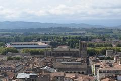 Panorama from the top of the Saint-Vincent Church bell tower in Carcassonne featuring Saint-Michel Cathedral