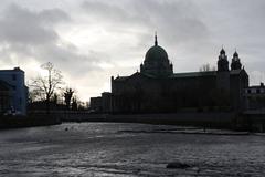 Galway Corrib River with cityscape and dome in background