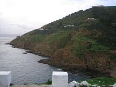 Pathway and fort seen from a hill landscape