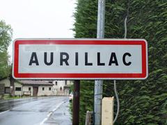 Aurillac city limit sign in Cantal, France