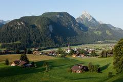 view of Saanen with Le Rubli mountain in the background