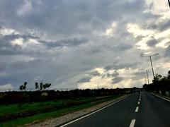 Road leading to Ranchi city from Bisra Munda Airport during sunset