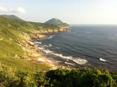 Panoramic view of Arraial do Cabo with clear blue waters and mountainous terrain