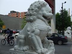 Chinatown in Montreal, Canada with traditional Chinese architecture and street signs