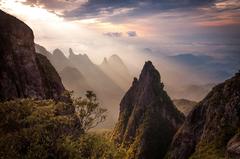 Rock formations and Dedo de Deus peak at Serra dos Órgãos National Park, Brazil