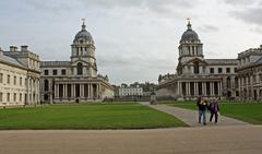 View from the Embankment towards the National Maritime Museum and the Observatory on a hill in autumn