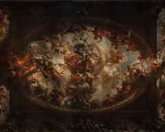 Detail of Painted Hall ceiling artwork at Old Royal Naval College, Greenwich