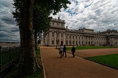 Old Royal Naval College and Bellot Memorial on Thames riverbank