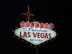 The famous Las Vegas sign illuminated at night