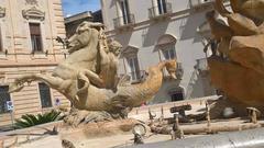 Close-up of the Fountain of Diana in Syracuse, Italy