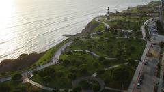 Modern cityscape of Lima, Peru with Miraflores coastal walkway