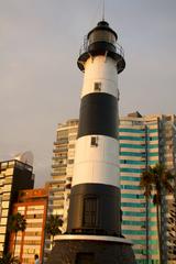 Miraflores lighthouse with buildings in the background, Lima, Peru