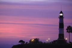 lighthouse in Miraflores, Lima, Peru at sunset