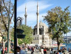 Ortaköy Mosque along the Bosphorus strait in Istanbul at sunset