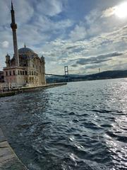 Ortakoy Mosque in Istanbul with a clear blue sky