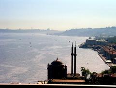 View of Ortaköy Mosque and Bosphorus Bridge in Istanbul, Turkey