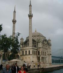 Ortakoy Mosque in Istanbul, Turkey with clear blue sky in the background