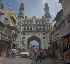 Char Minar in Hyderabad, India at dusk