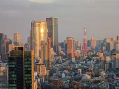 Roppongi Hills, Azabudai Hills, and Tokyo Tower seen from Shibuya Stream