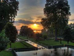 sunset over Nishat Bagh Mughal gardens