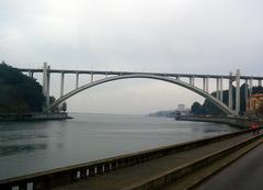 Aerial view of Porto, Portugal, with the Dom Luís I Bridge and the Douro River