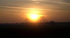 Krefeld-Uerdinger Rheinbrücke at dusk