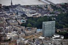 Aerial view of Kö-Bogen and Three-Slices Building in Düsseldorf