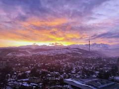 Dramatic sunset view on Kok Tobe in Kazakhstan